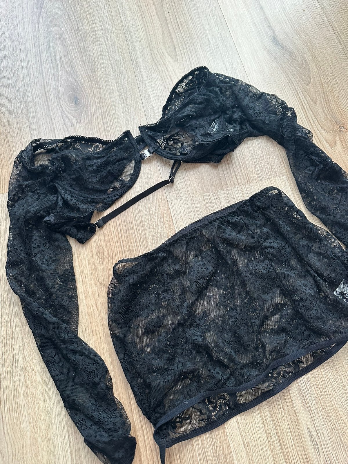Zwart kanten lingerie setje, Verzenden, Zwart, Setje