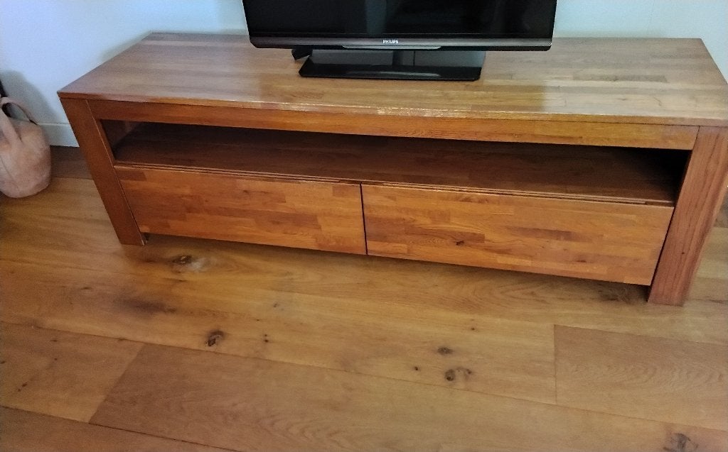 Tv meubel eiken, Huis en Inrichting, Kasten | Televisiemeubels, Ophalen, 100 tot 150 cm, Eikenhout, Zo goed als nieuw