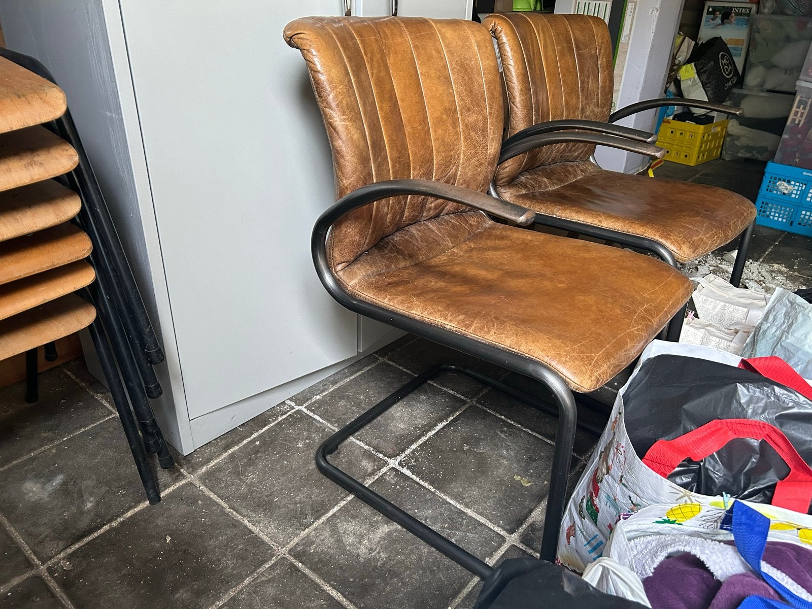 Eleonora Alex stoelen - Set van 2, cognac leer, Ophalen, Gebruikt, Twee, Bruin
