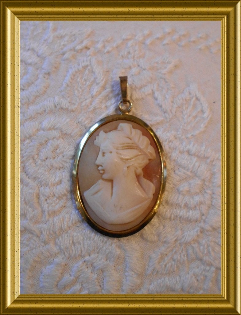 Vintage hanger met schelp camee, Sieraden, Tassen en Uiterlijk, Antieke sieraden, Ophalen of Verzenden, Overige materialen, Hanger
