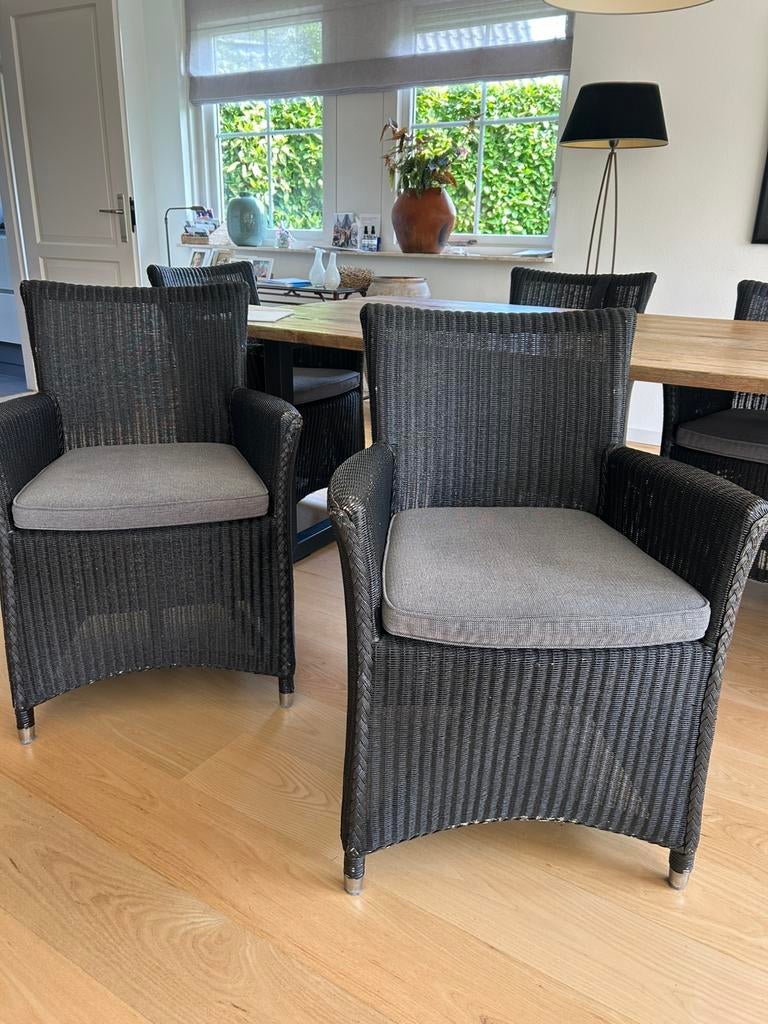 Eetkamerstoelen Lloyd Loom zwart 6, Ophalen, Zo goed als nieuw, Minder dan 75 cm, 50 tot 75 cm