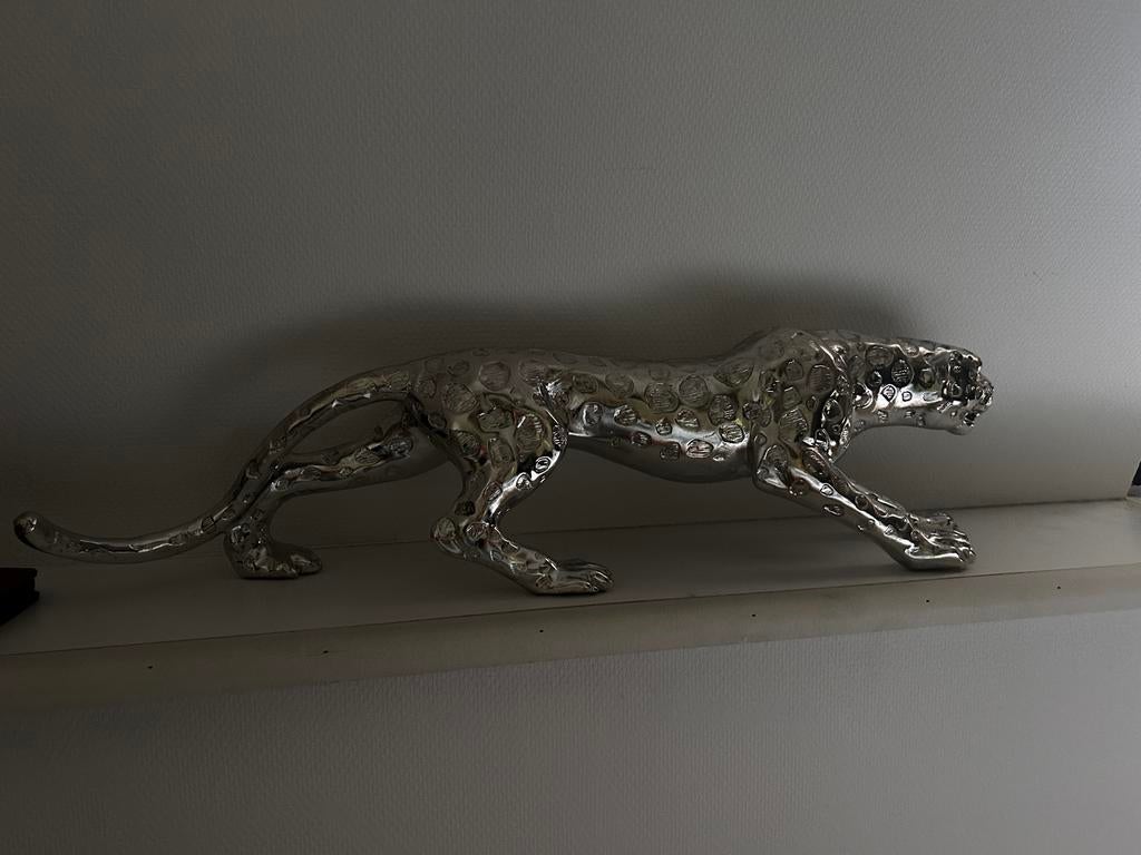 Zilverkleurig Panter Beeld - Modern Design, Ophalen of Verzenden, Zo goed als nieuw, Zilver, Metaal