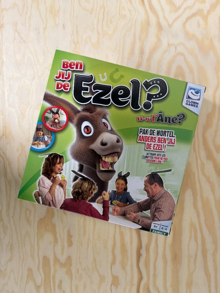 Ben jij de Ezel? - Nieuw gezelschapsspel, Drie of vier spelers, Ophalen of Verzenden, Nieuw, Clown Games
