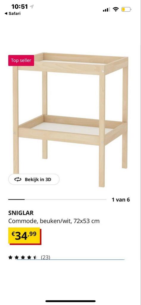 IKEA SNIGLAR Commode met mat - Beuken/Wit (2011), Kinderen en Baby's, Kinderkamer | Commodes en Kasten, Gebruikt, 50 tot 70 cm