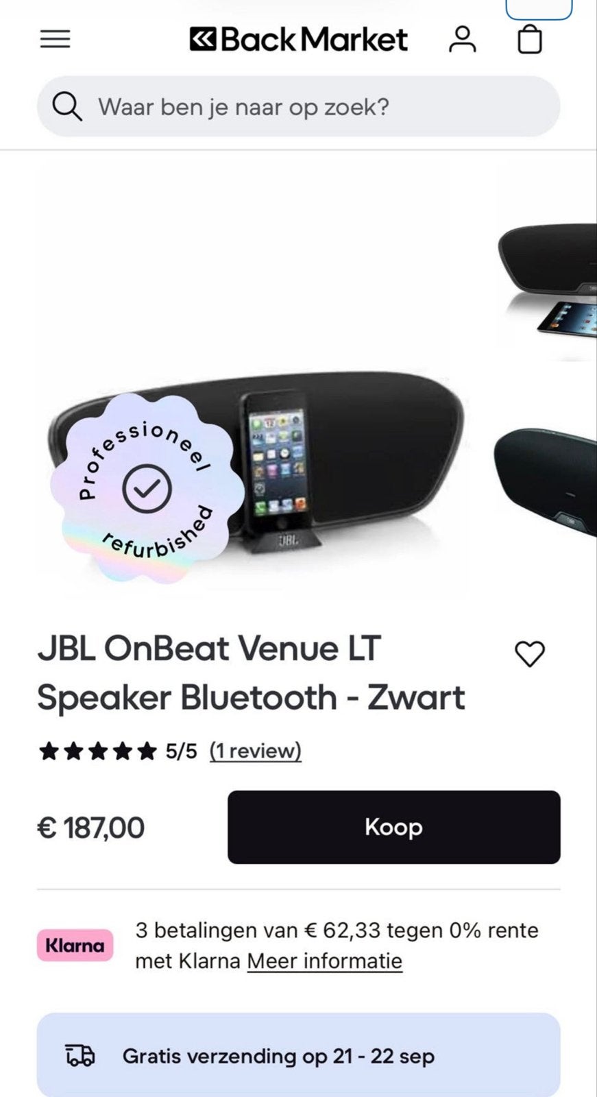 JBL OnBeat Venue LT Speaker Bluetooth - Zwart, Audio, Tv en Foto, JBL, Refurbished, Ophalen of Verzenden, Draagbare speaker