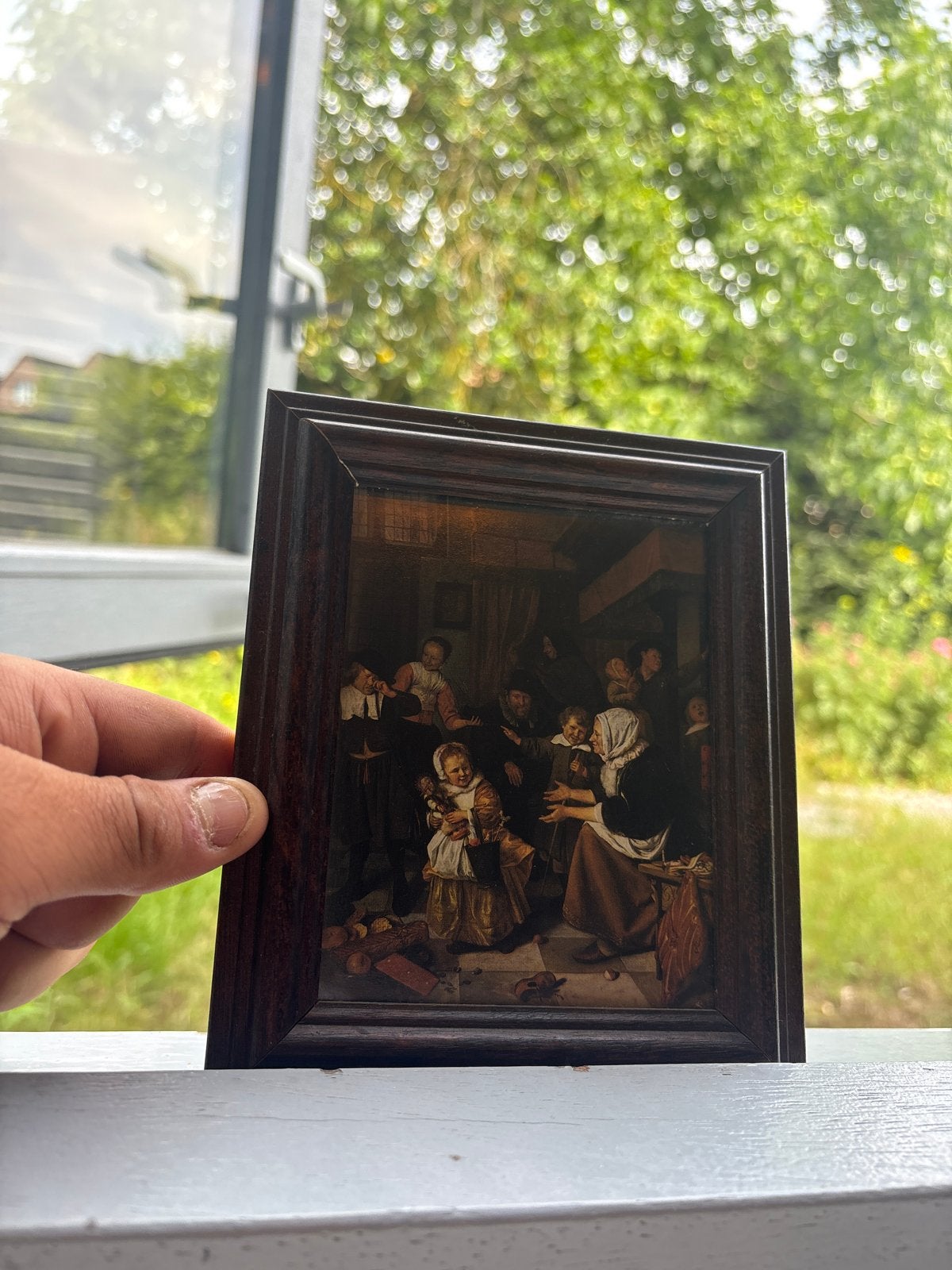Oud Hollands Tafereel Schilderij in Houten Lijst, Ophalen of Verzenden