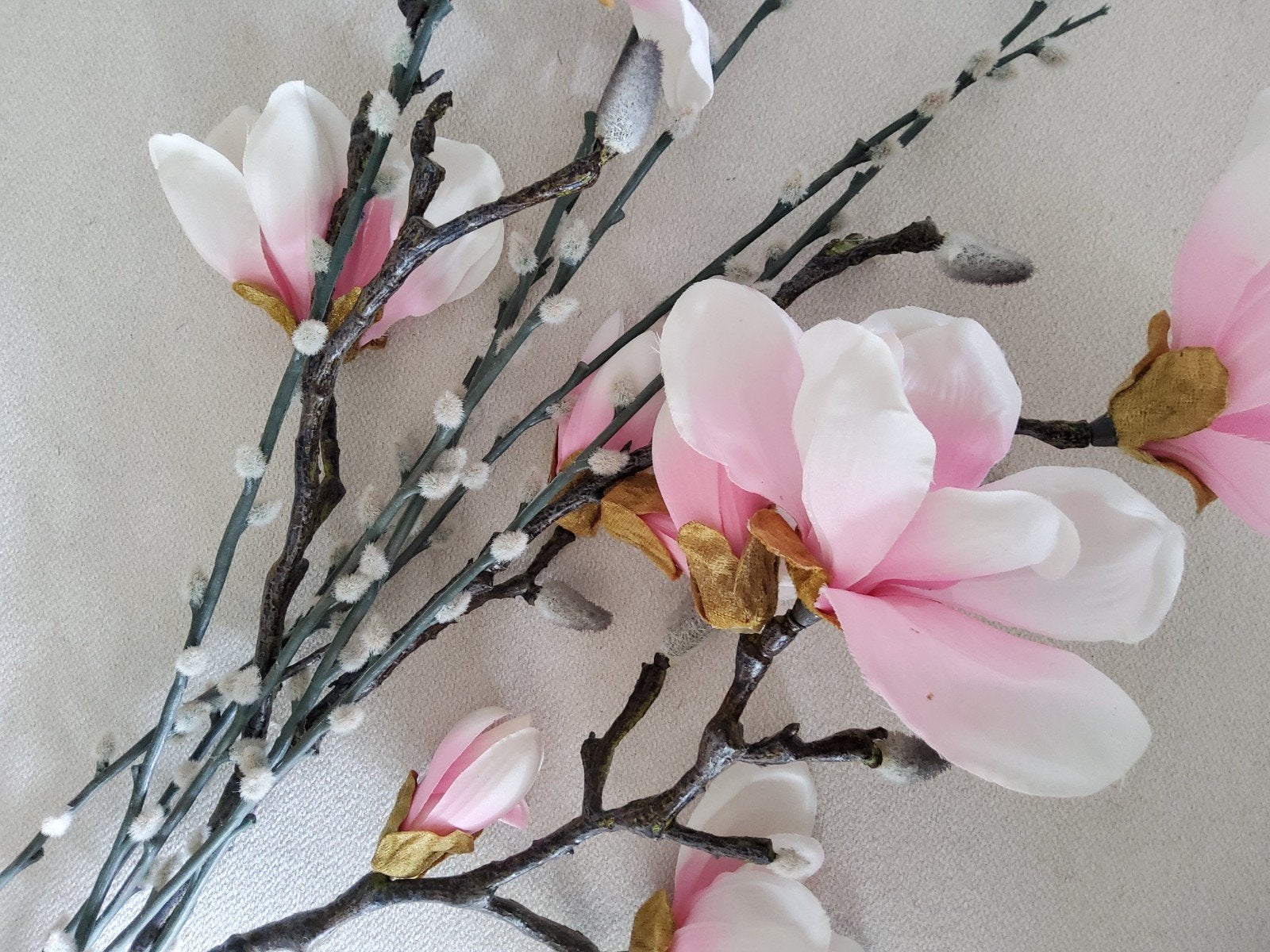 Kunsttakken met magnolia en katjes - 70 cm, Ophalen, Binnen, Gebruikt, Roze
