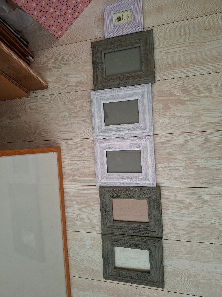 Set van 6 fotolijstjes - Grijs en Lila, Ophalen, Hout, Met glas, Standaard fotolijst