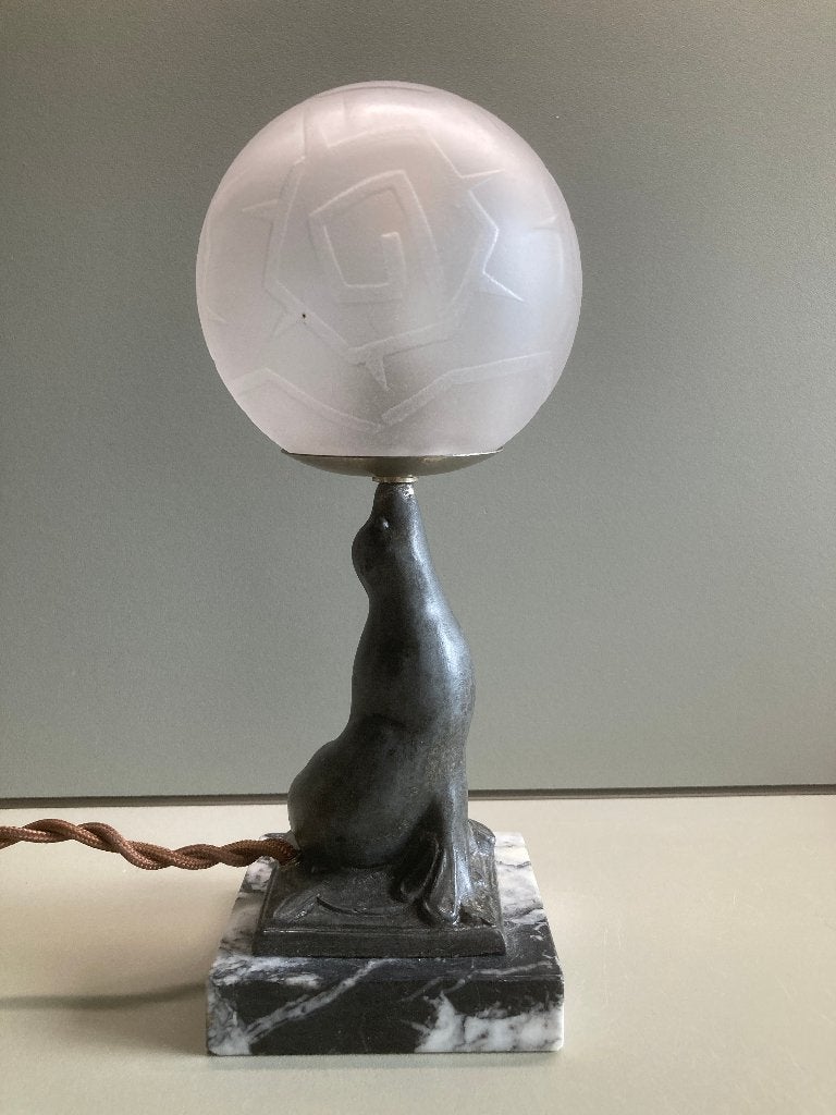 art deco lamp met zeeleeuw jaren 20 30, Ophalen of Verzenden