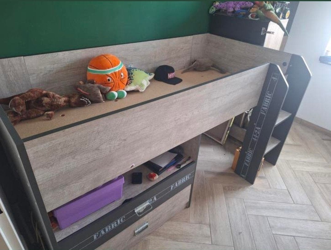 Halfhoogslaper met bureau en opberg la, Gebruikt, 90 cm, Eenpersoons, Minder dan 160 cm
