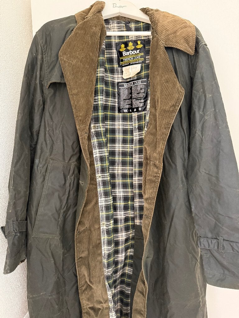 Barbour wax jas, lang model (trenchcoat), Ophalen of Verzenden, Gedragen, Maat 52/54 (L), Groen