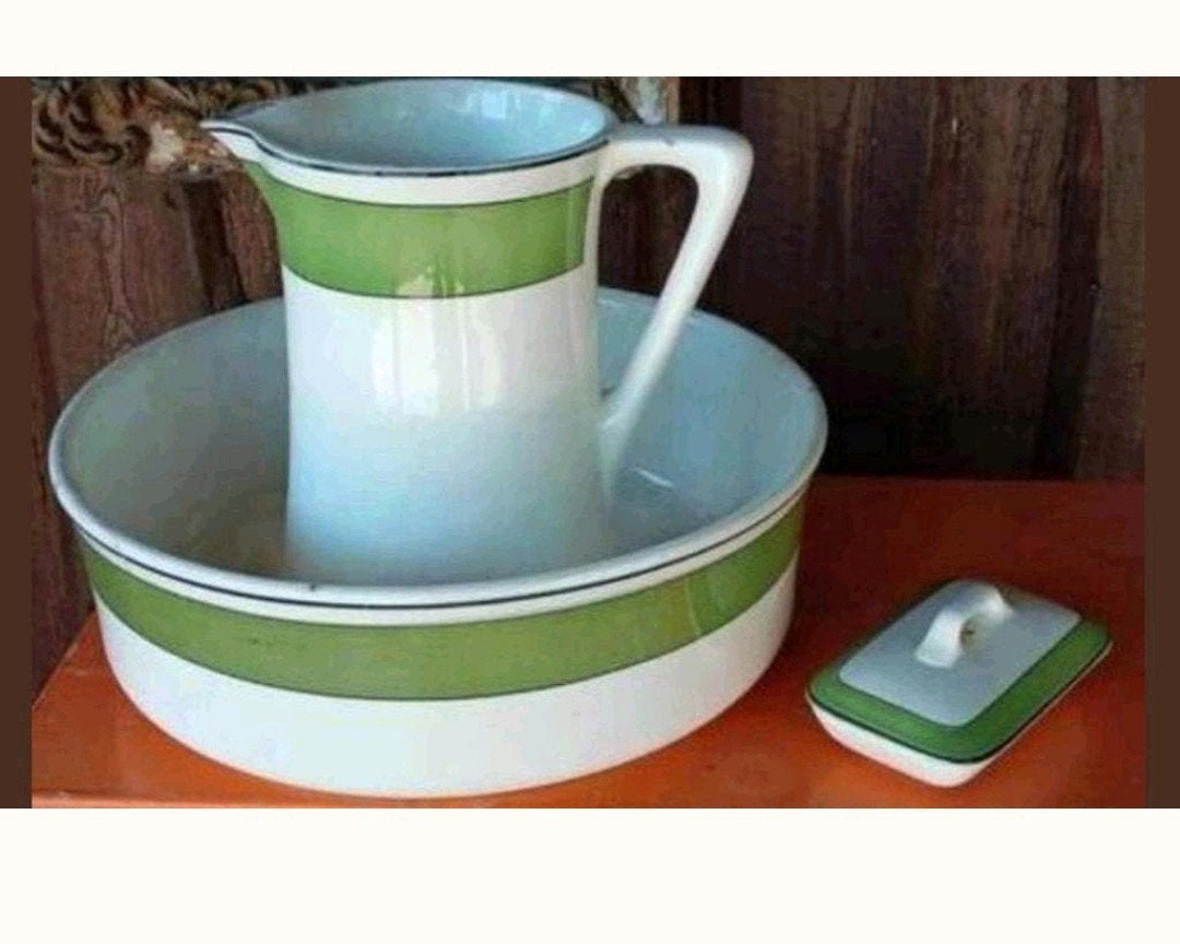 Vintage Lampetstel Duitsland - Groen/Wit, Ophalen of Verzenden