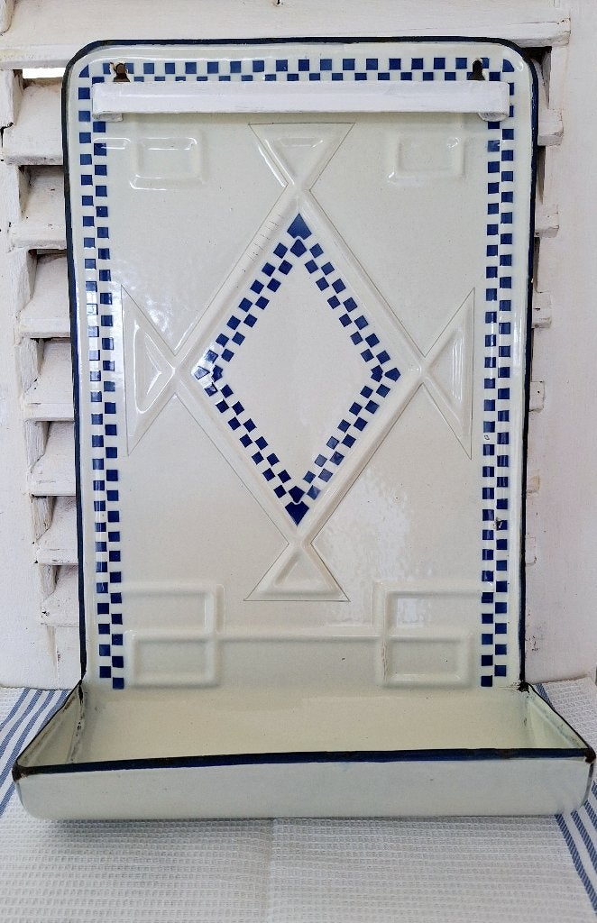 Lustucru, oud frans emaille lepelrek, blauw wit, Ophalen of Verzenden