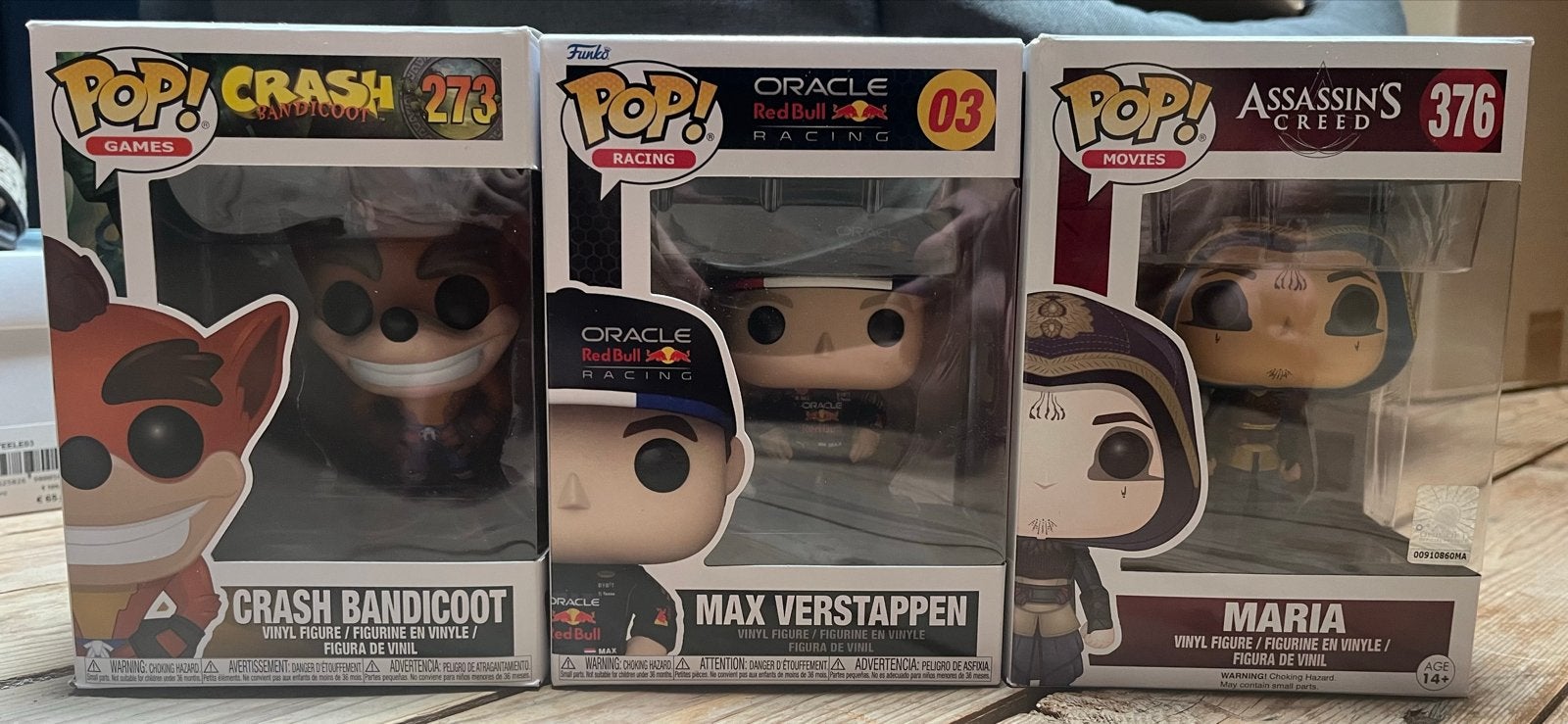 Funko Pop! Crash Bandicoot, Max Verstappen, Maria (3 stuks), Ophalen of Verzenden, Zo goed als nieuw