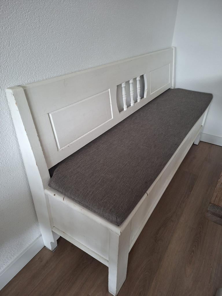 Witte klepbank 180 cm met opbergruimte + kussen, Huis en Inrichting, Banken | Bankstellen, Gebruikt, Driepersoons, 150 tot 200 cm