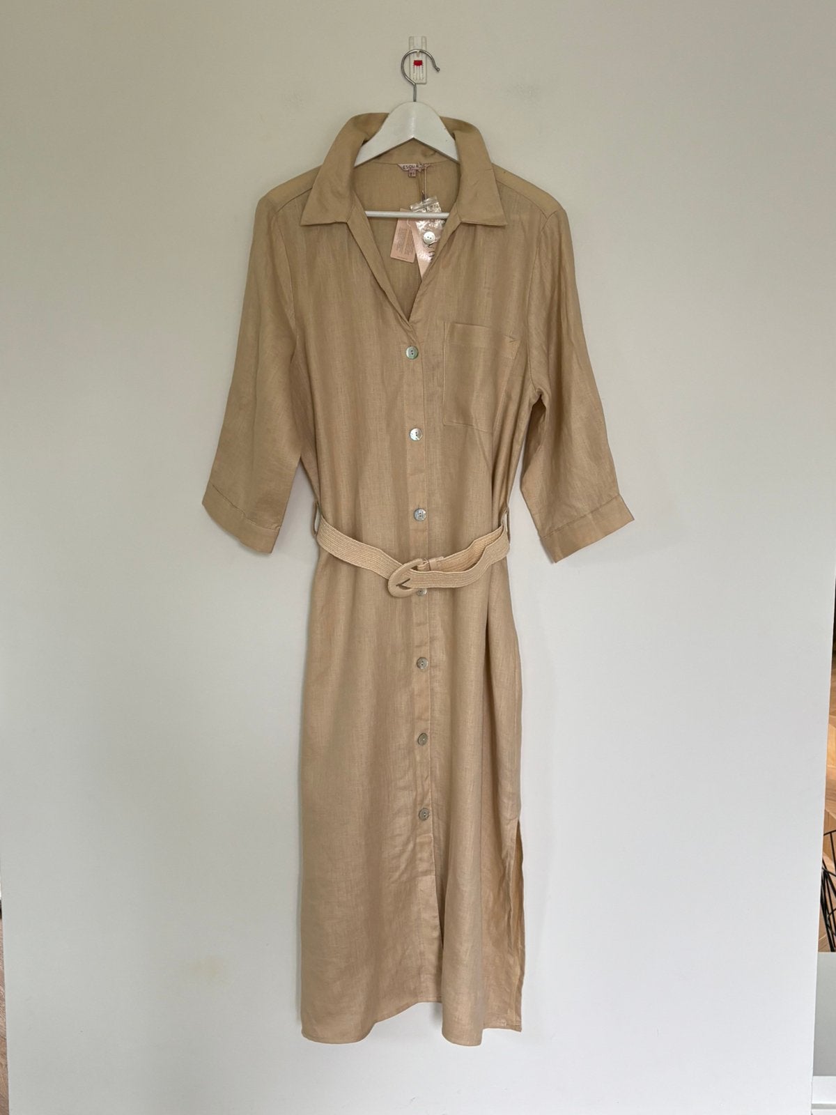 Linnen jurk esqualo L/40, Maat 38/40 (M), Beige, Ophalen of Verzenden, Zo goed als nieuw