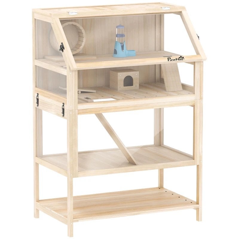 PawHut Houten hamsterkooi met 3 niveaus knaagdierenkooi, Ophalen, Zo goed als nieuw