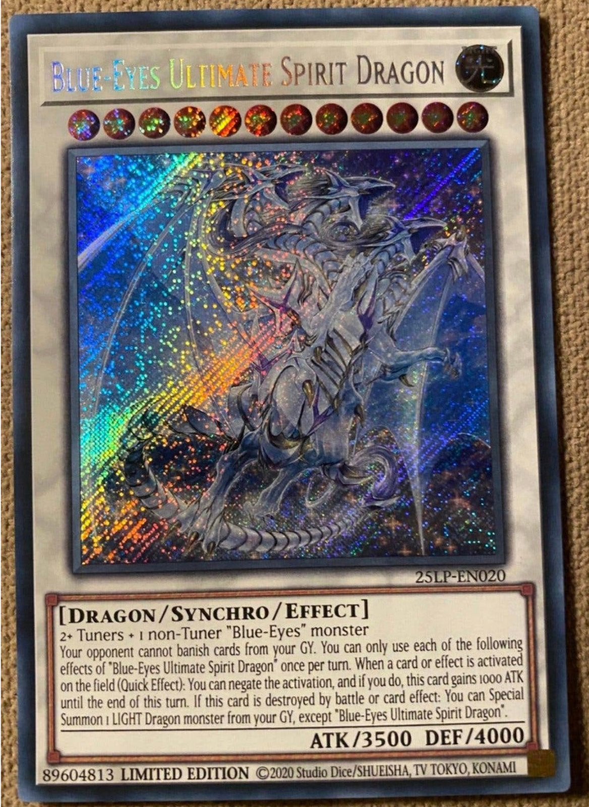 Yu-Gi-Oh! Blue-Eyes Ultimate Spirit Dragon 25LP World Promo, Hobby en Vrije tijd, Ophalen of Verzenden, Zo goed als nieuw, Losse kaart
