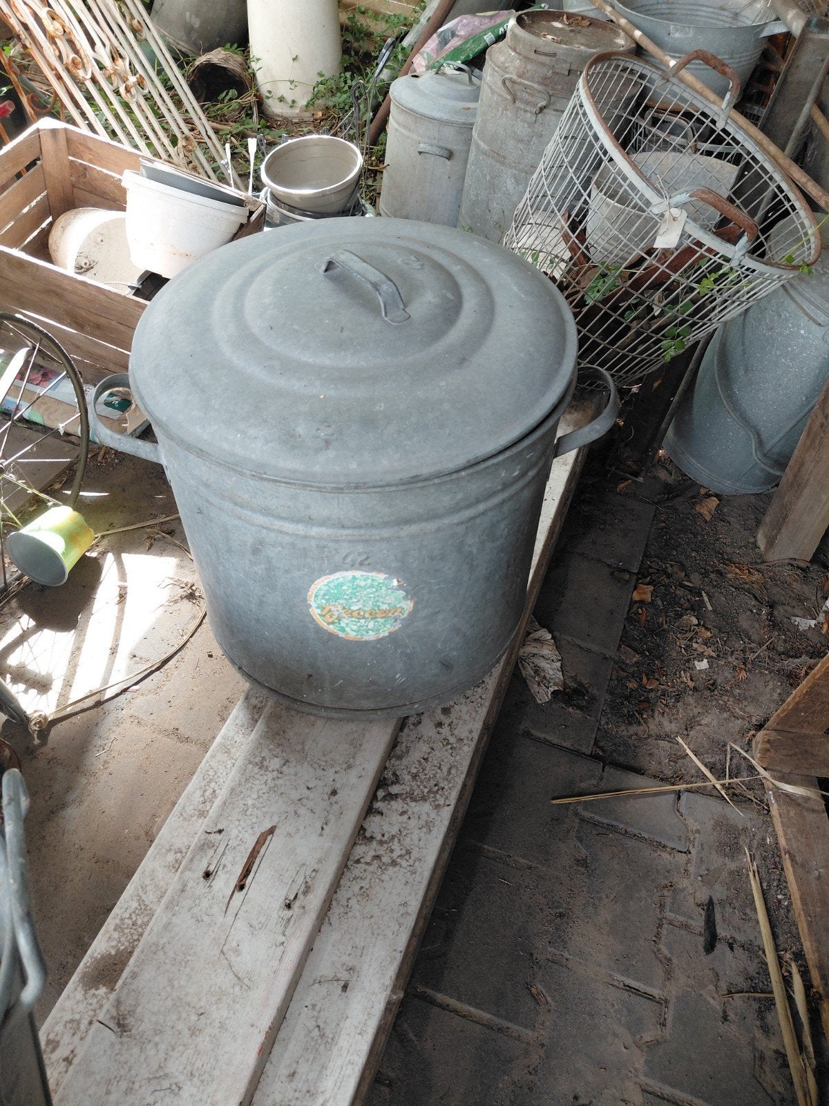 Vintage gegalvaniseerde wasketel met deksel, Ophalen