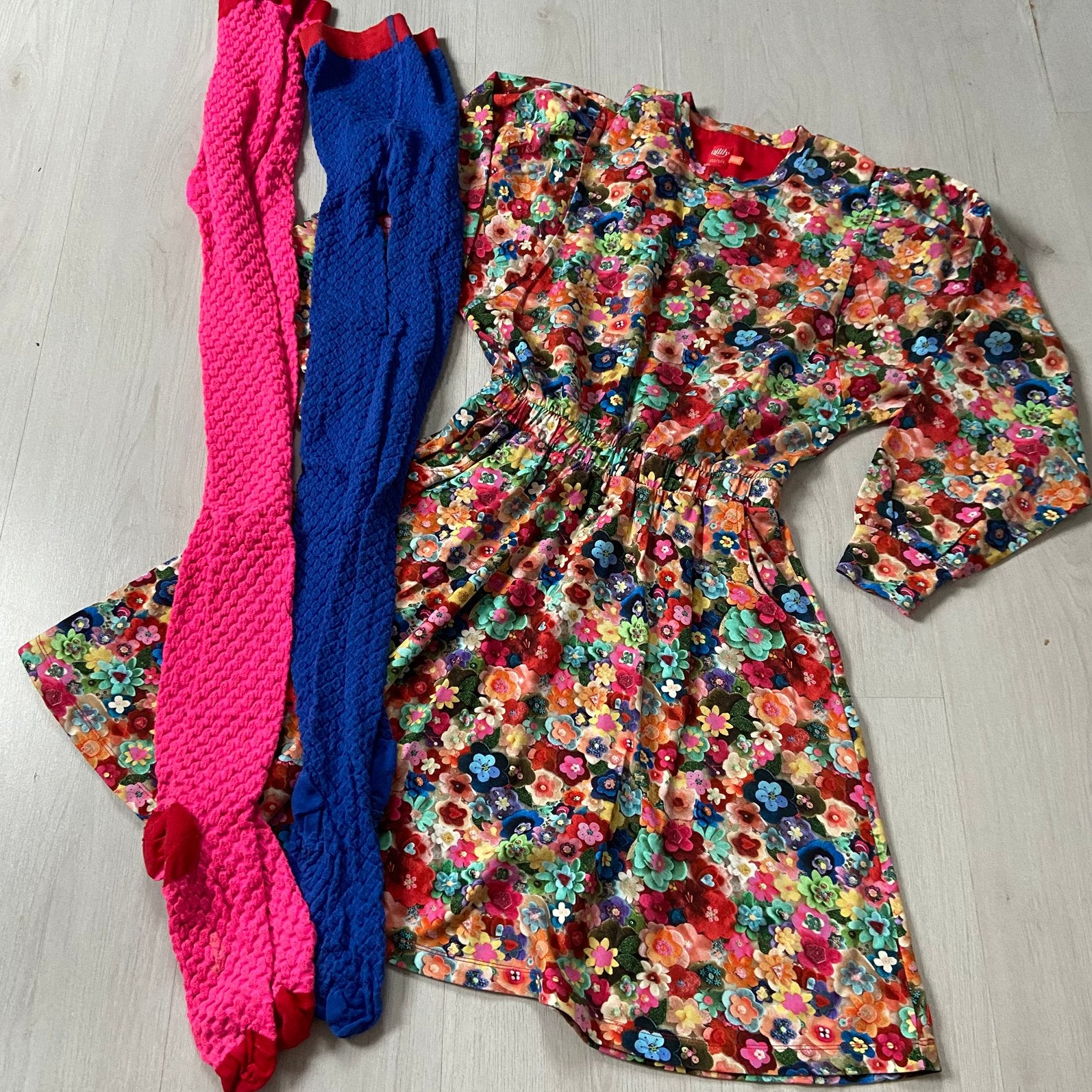 set gebloemde OILILY jurk + roze maillot + blauwe ROOM SEVEN, Verzenden, Zo goed als nieuw, Meisje, Jurk of Rok