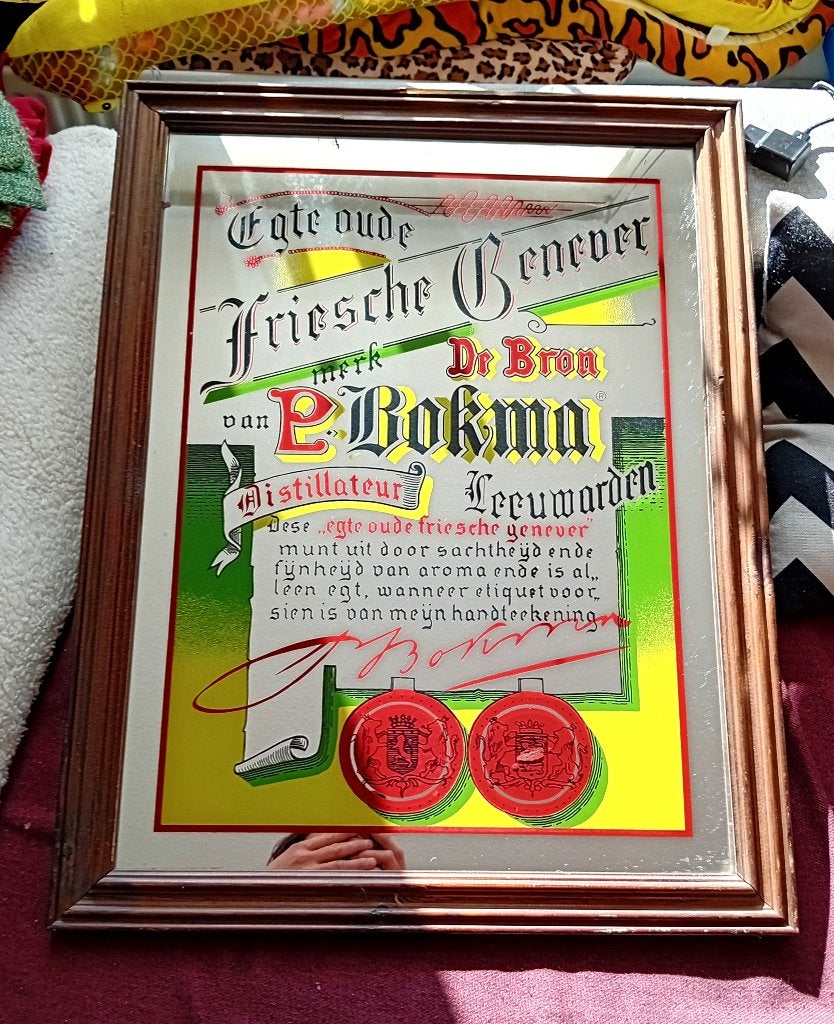 Bokma likeurspiegel reclamespiegel, Verzenden, Rechthoekig, Minder dan 50 cm