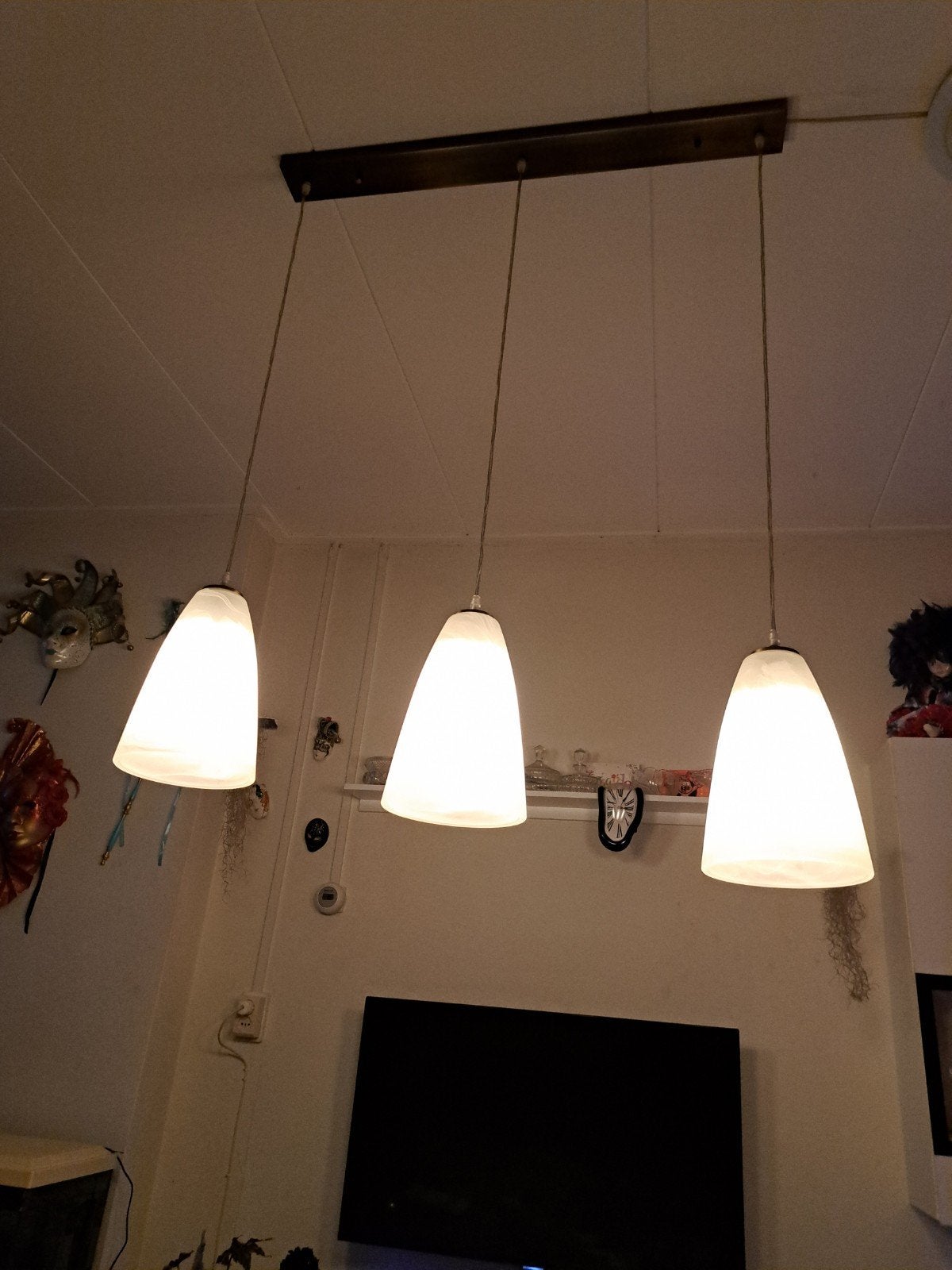 Hanglamp met 3 verstelbare snoeren en matglazen kelken, Ophalen of Verzenden, Zo goed als nieuw, Glas, E27 (groot)