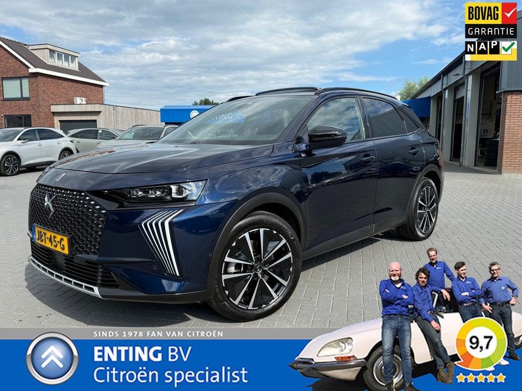 DS 7 1.6 PHEV 300 4x4 PALLAS HIFI FOCAL SCHUIFDAK PACK COMFO, Auto's, Gebruikt, Euro 6, Blauw, Hybride Elektrisch/Benzine