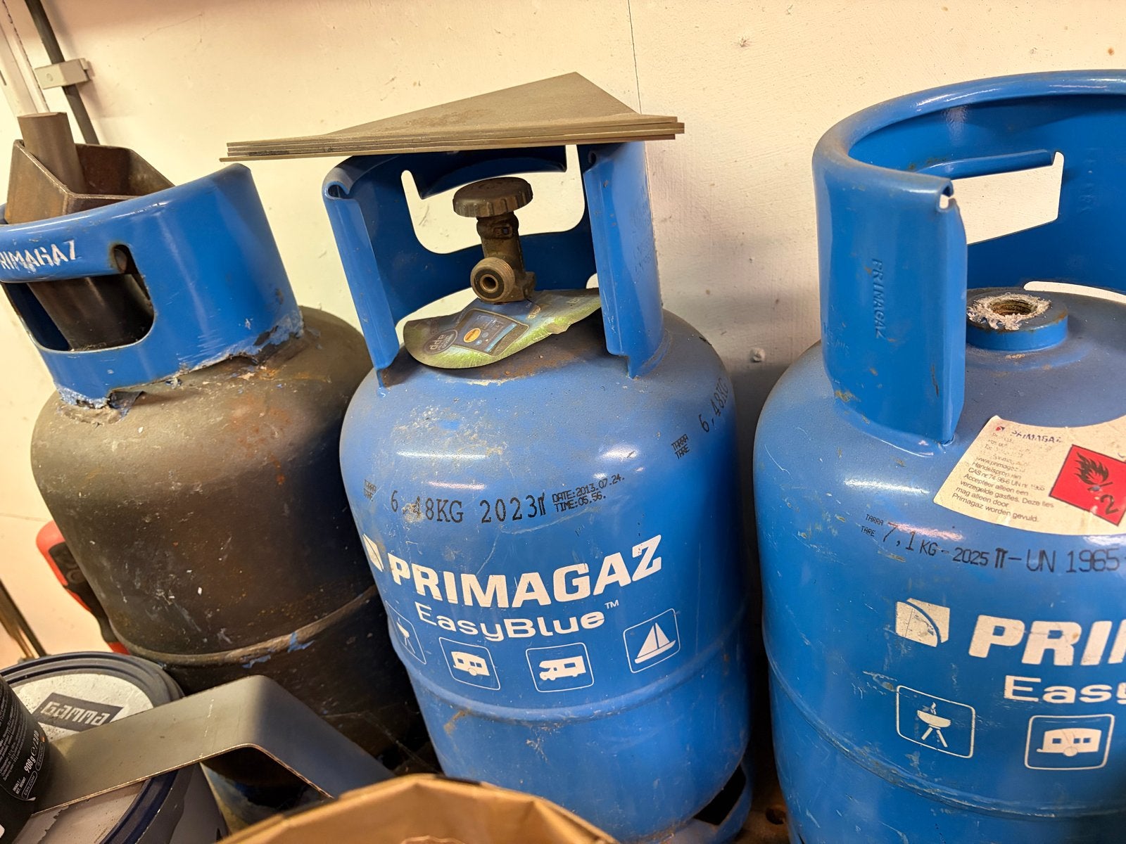 3 lege Primagaz EasyBlue gasflessen, Ophalen, Gebruikt