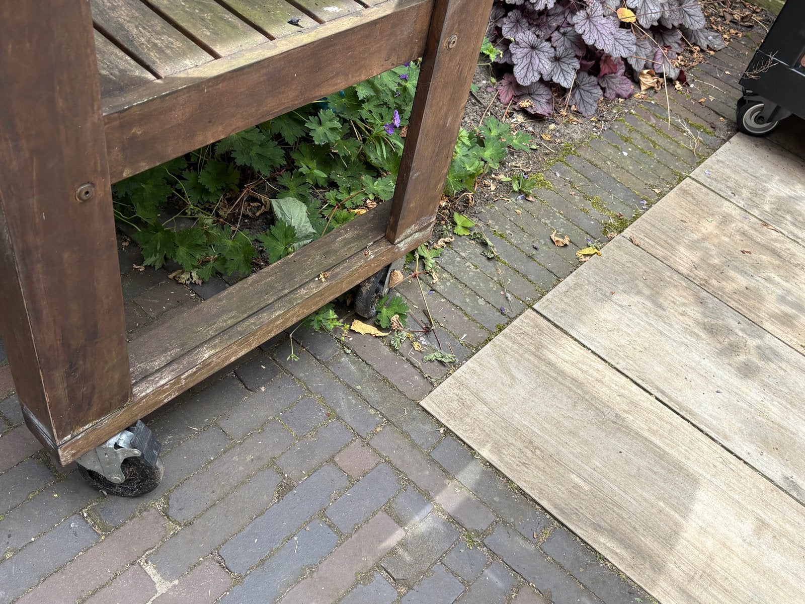 Big Green Egg Kamado Large Tafel Acaciahout, Ophalen, Gebruikt, Houtskool, Vrijstaand