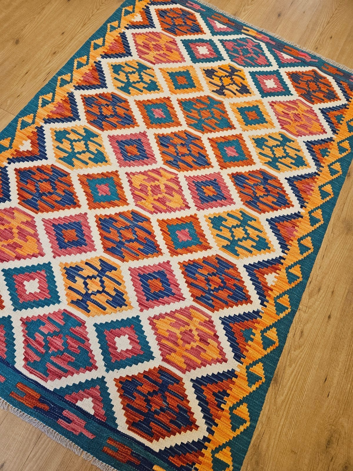 Handgeweven oosterse wollen kelim 178x122, Info@SlatsAntiek.nl, 100 tot 150 cm, Blauw, Vof Slats Antiek