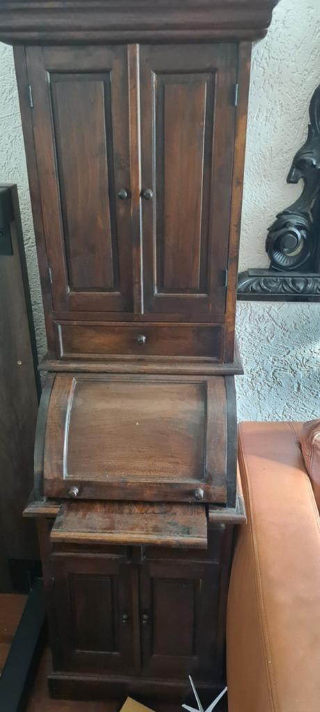 Antiek houten secretaire met rolluik en opbergruimte, Ophalen