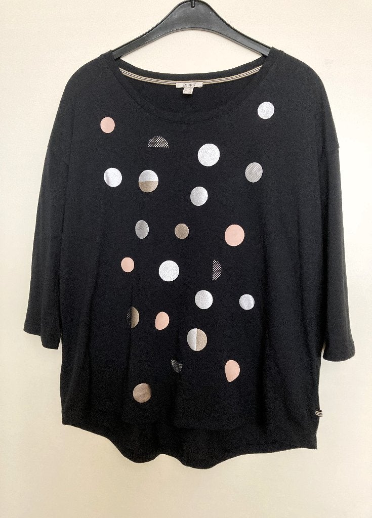Zwart oversized shirt met stippen; 3/4 mouw mt XL ESPRIT, Zwart, Maat 46/48 (XL) of groter, Ophalen of Verzenden, Zo goed als nieuw