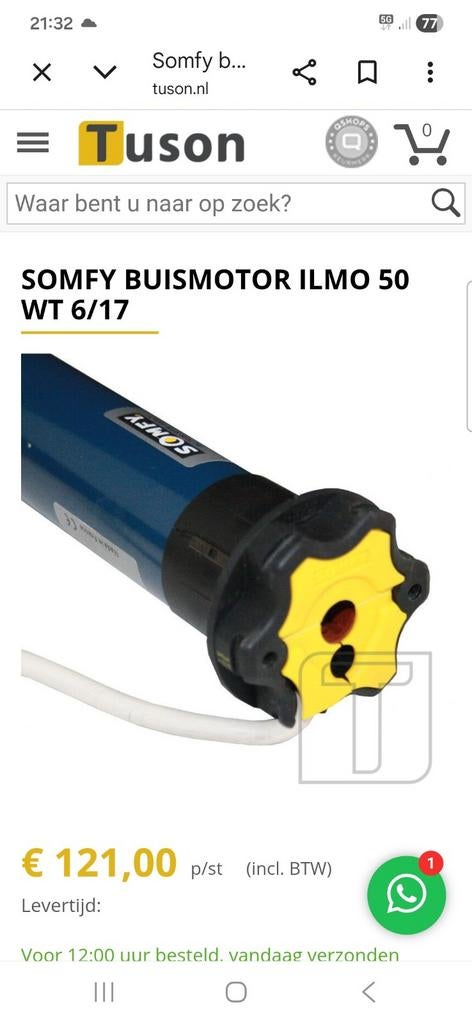 2 stuks Somfy Buis Motor ILMO 50 WT 6/17 Rolluikmotor, Doe-het-zelf en Verbouw, Rolluiken, Ophalen of Verzenden, Nieuw, Overige kleuren