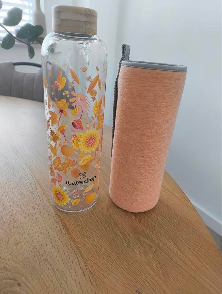 Waterdrop glazen fles met hoes - Nieuw, Sport en Fitness, Bidons, Ophalen of Verzenden, Nieuw