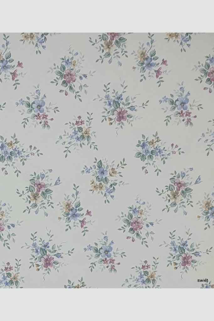 5008 bloemen blauw paars beige bordeaux klassiek retro 80s, Verzenden, Paars