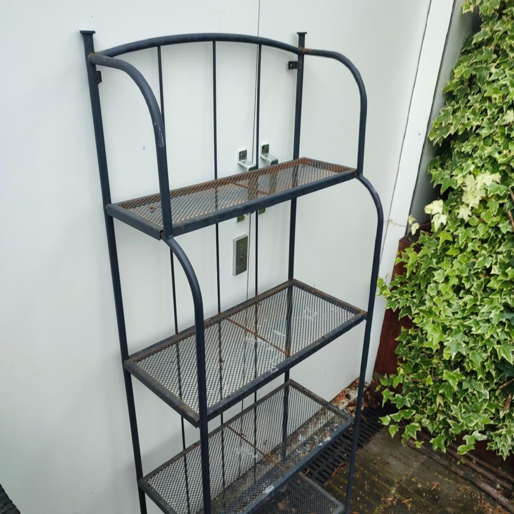 Zwart metalen, brocante tuinkast stellingkast 160 cm, Ophalen, Metaal, Overige typen