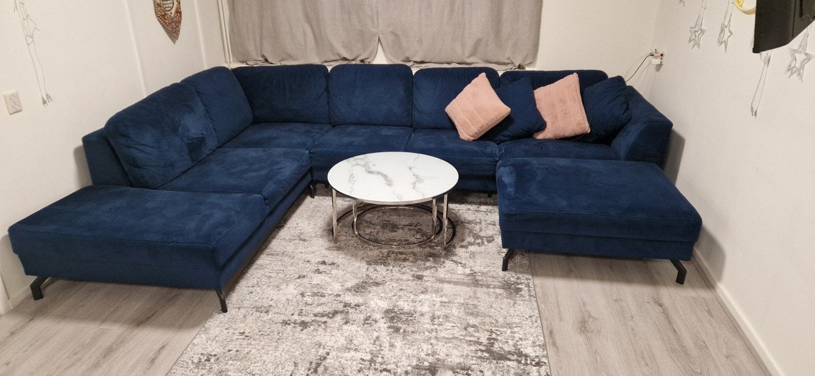 Schitterende Azure Blauwe U-bank van Seats and Sofas, Huis en Inrichting, Banken | Bankstellen, Ophalen, Gebruikt, Hoekbank, 300 cm of meer