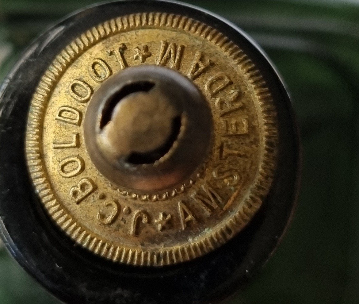 Boldoot Amsterdam parfumfles kurk met messing dop, Ophalen of Verzenden