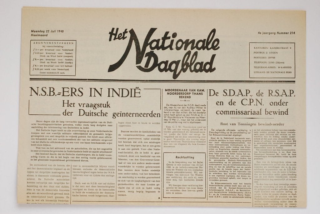Krant Het Nationale Dagblad 22 Juli 1940 WOII I Heruitgave, Verzamelen, Zo goed als nieuw, Verzenden, Amsterdam, Overige soorten