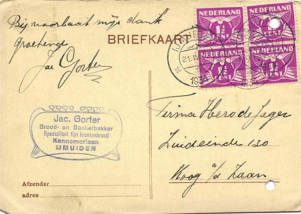 Jac. Gorter, IJmuiden - 04.1934 - briefkaart, Ophalen of Verzenden, Briefkaart