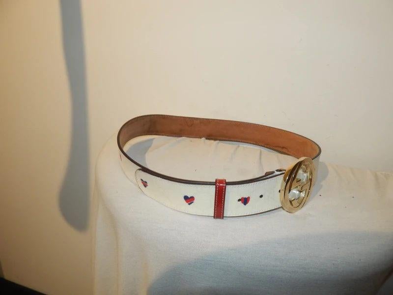 Gucci leren monogram riem merk buckle hartjes print, 3 tot 5 cm, Verzenden, 90 tot 100 cm, Tailleriem