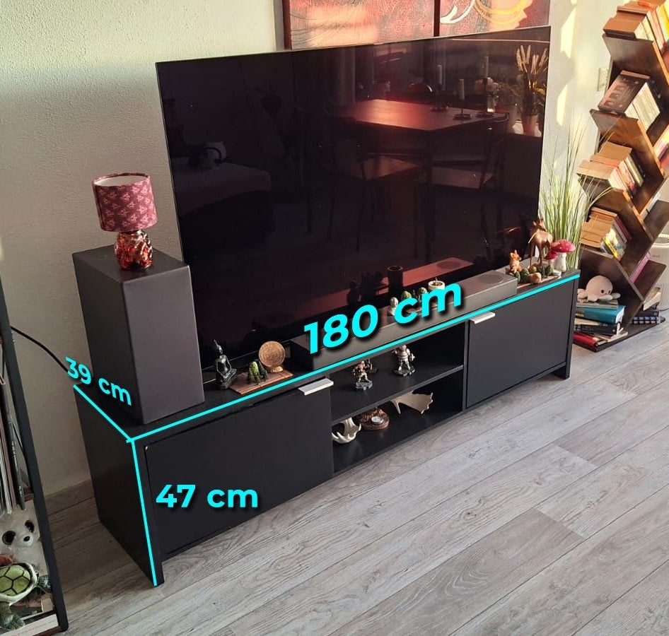 TV-Meubel MADESA Zwart, Huis en Inrichting, Kasten | Televisiemeubels, Gebruikt, 150 tot 200 cm, Minder dan 100 cm, 25 tot 50 cm