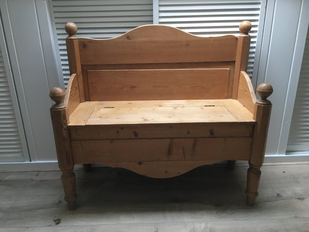 Grenen bankje, Huis en Inrichting, Banken | Bankstellen, Ophalen, Gebruikt, Minder dan 75 cm, Tweepersoons