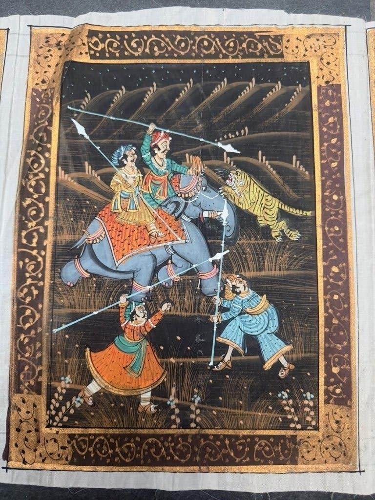 Set v 4 Indiase schilderingen Koninklijke Tijgerjacht India, Ophalen of Verzenden, Schipluidenlaan 20 5035KJ Tilburg, Schilderij