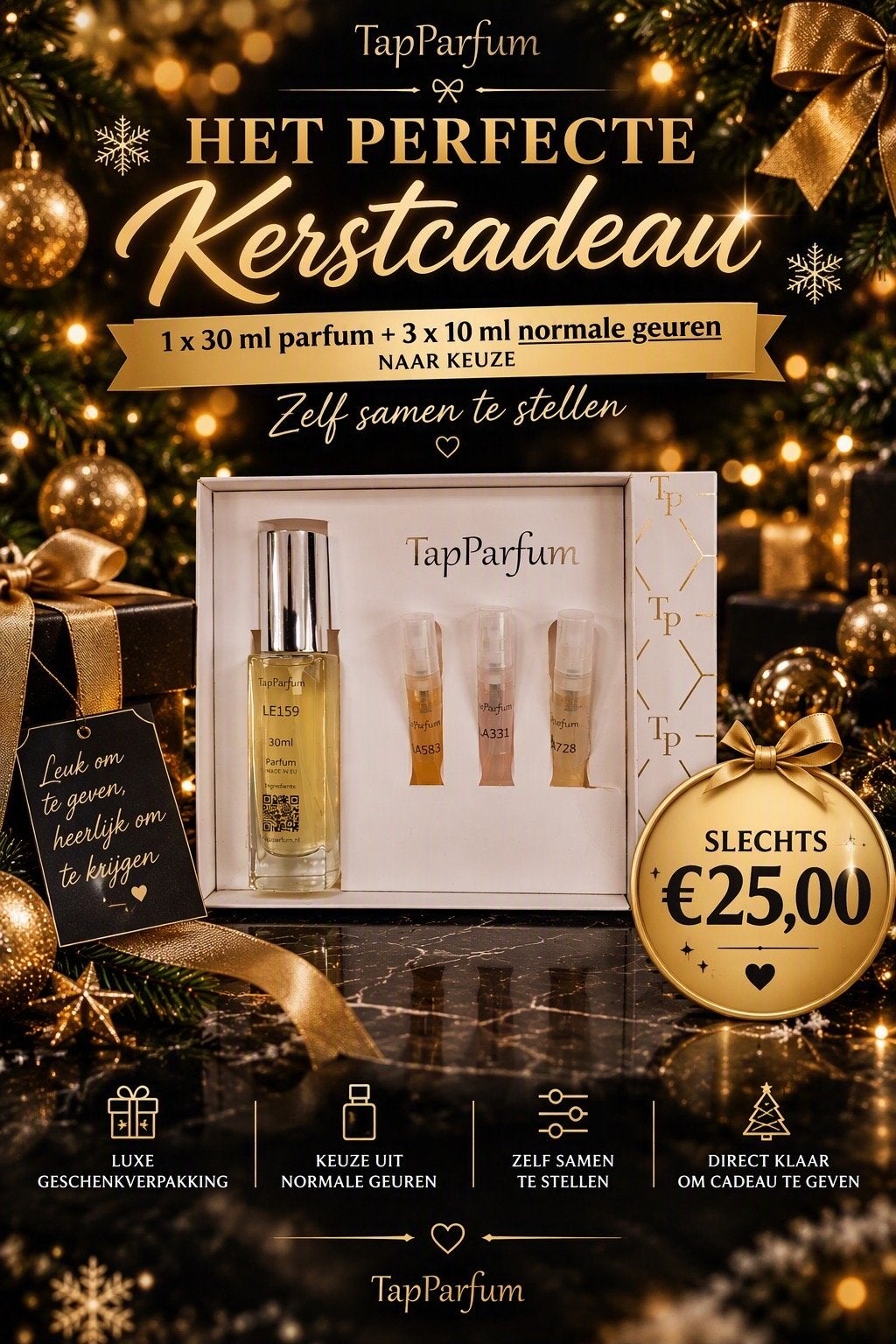 TapParfum Kerstcadeau: 1x30ml + 3x10ml geuren naar keuze, Ophalen of Verzenden, Nieuw