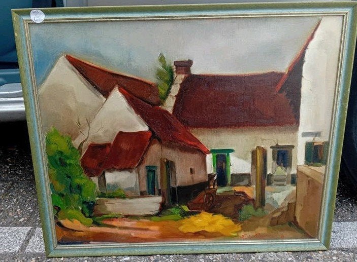 Olieverfschilderij boerderijlandschap, Peter brouwer., Ophalen of Verzenden
