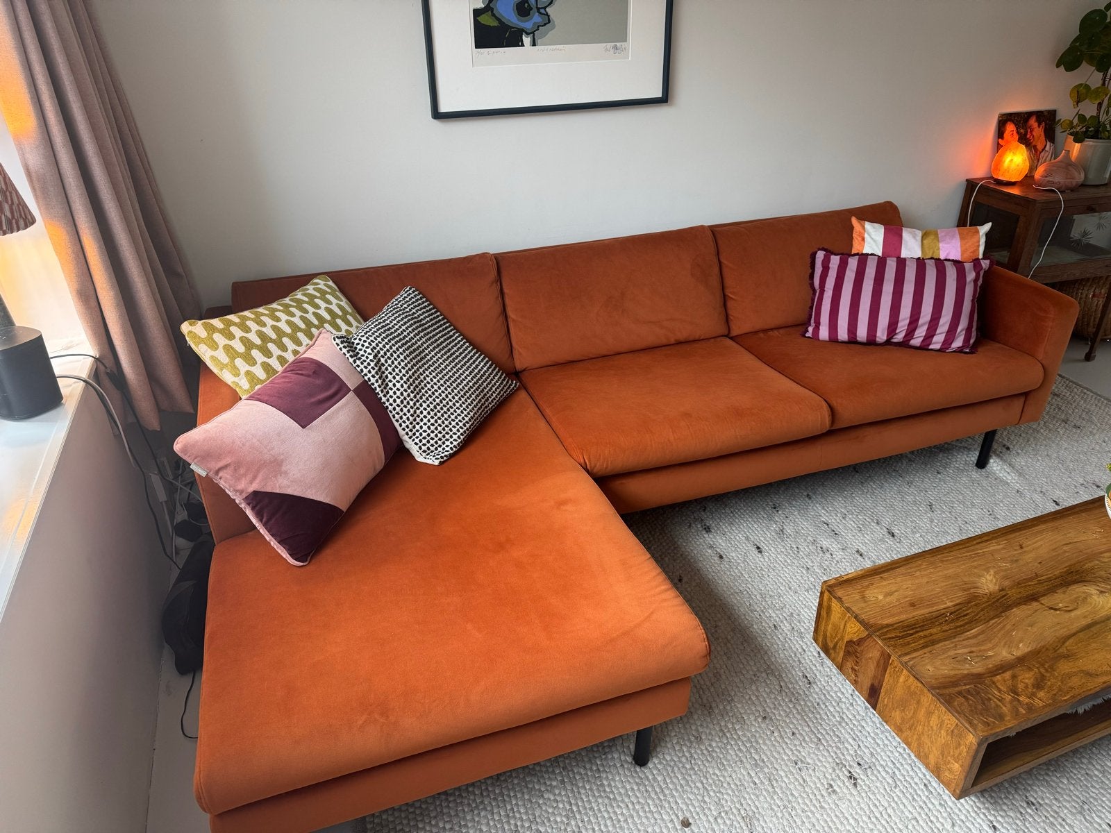 Nous living wehkamp hoekbank adam velours oranje, Ophalen, 250 tot 300 cm, 125 tot 150 cm, Hoekbank