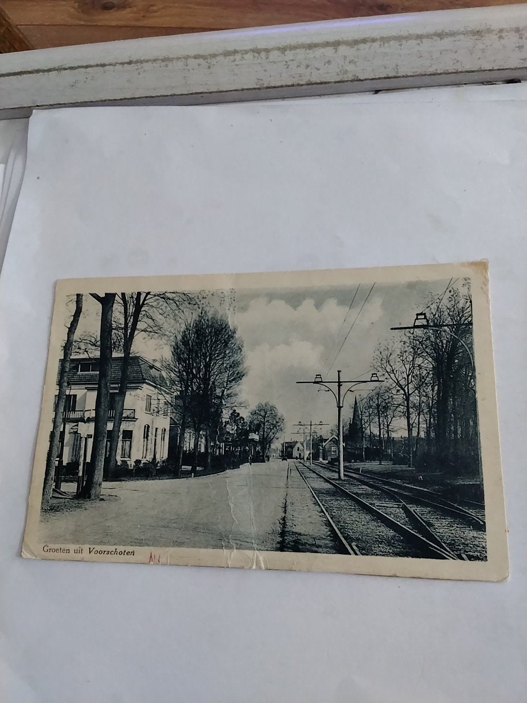 Oude Groeten uit Voorschoten met Tramrails, Ophalen of Verzenden, Voor 1920, Ongelopen, Zuid-Holland