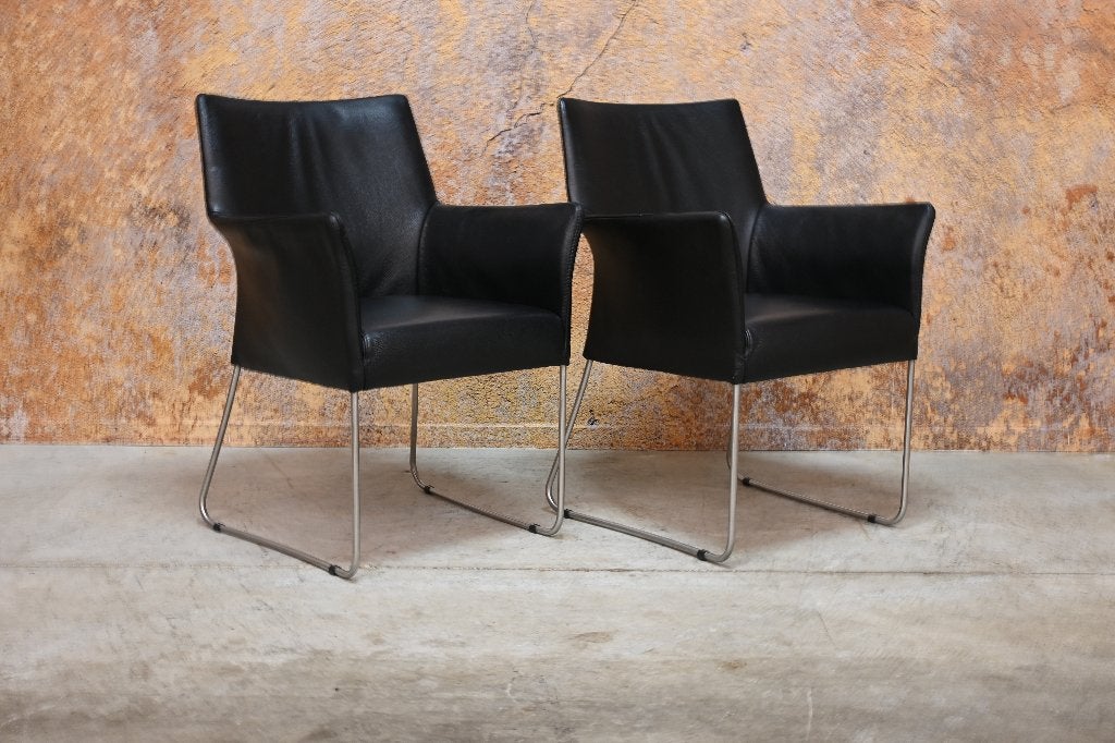IZGS 2 zwarte leren Bert Plantagie Paris design stoelen, Twee, Zwart, Bert plantagie, Ophalen of Verzenden
