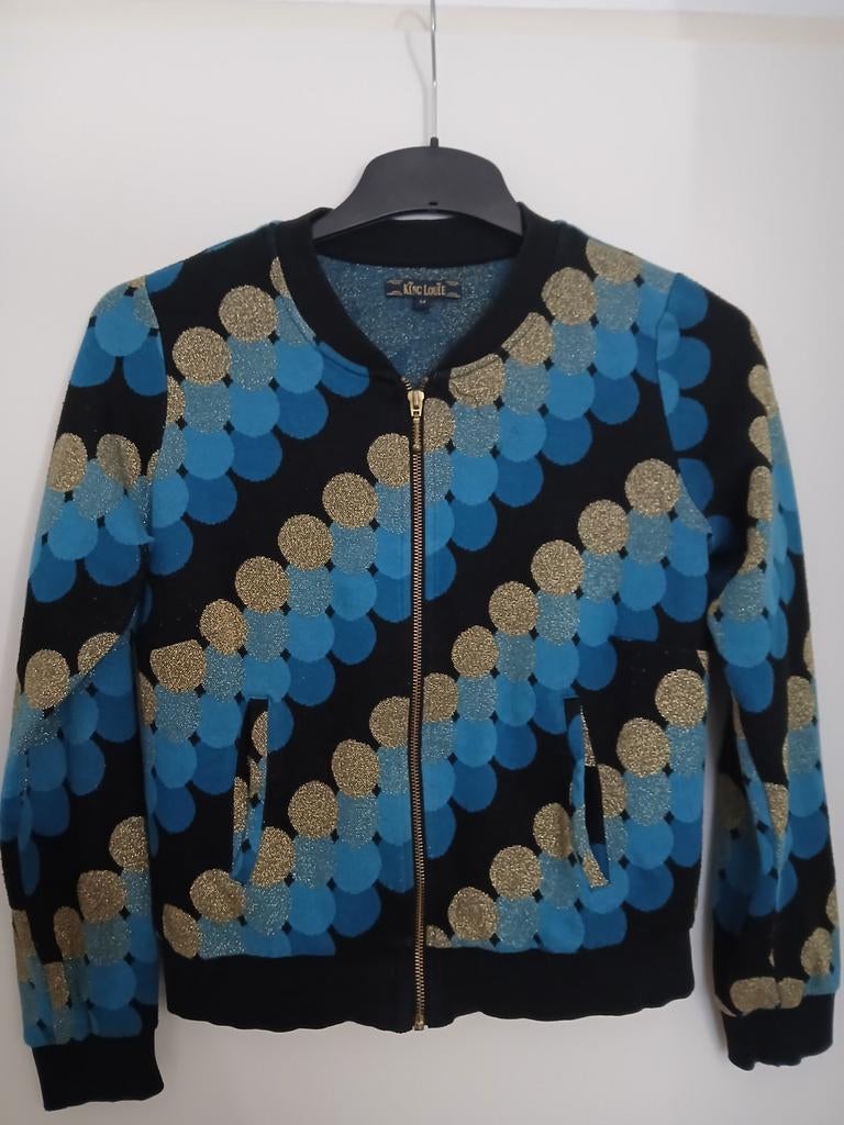 Maat M/38 King Louie jasje zipvest retro printje Discotheque, Kleding | Dames, Jassen | Zomer, Maat 38/40 (M), Blauw, Ophalen of Verzenden